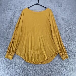 Free People Top Womens Medium Yellow Open Back Ribbed Long Sleeve Flowy Slouchy